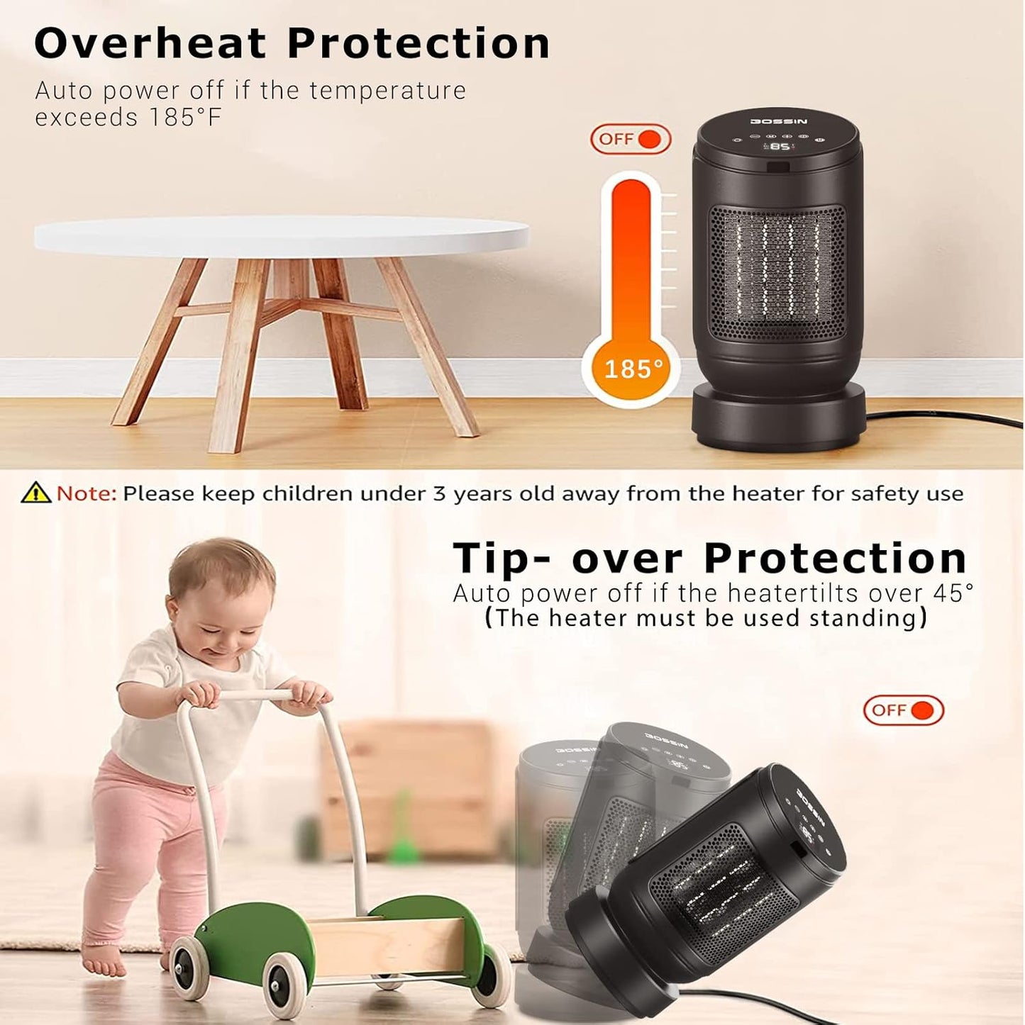 Space Heater for Large Room,1500W Electric Heater with Thermostat,Fast Heating Oscillating Ceramic Portable Heater,12H Timer,Remote Control,Overheating & Tip-Over Protection,Room Heater