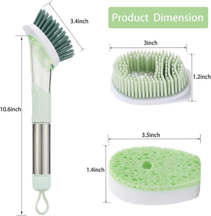 Soap Dispensing Dish Brush, 3-In-1 Kitchen Brush Set Scrub Brush with Hook for Pot Pan Dishes Sink Cleaning DR0190 Green