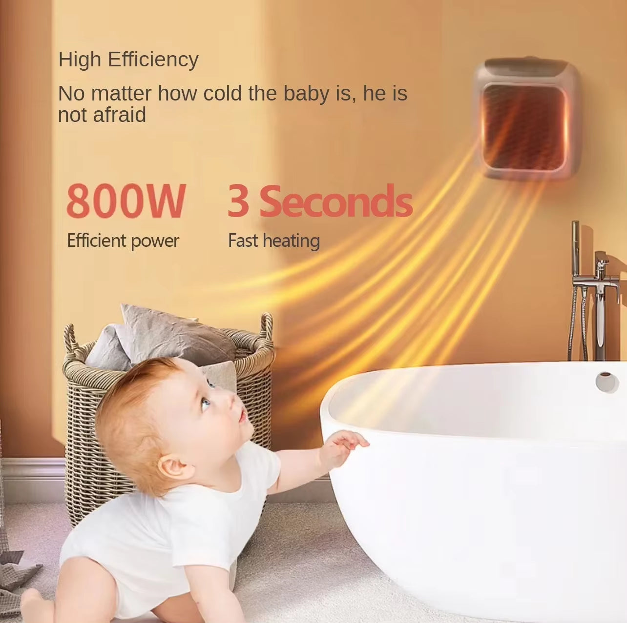 800W Mini Heater for Home Small Bathroom Heating Fans Wall Mounted PTC Ceramic Electric Heater with Remote Control