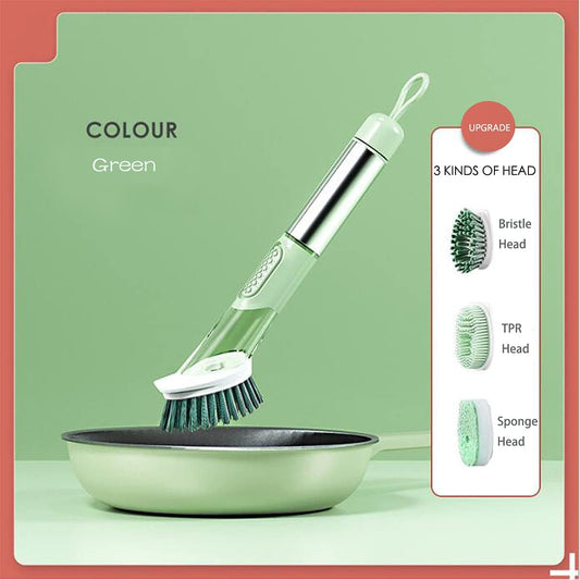 Soap Dispensing Dish Brush, 3-In-1 Kitchen Brush Set Scrub Brush with Hook for Pot Pan Dishes Sink Cleaning DR0190 Green