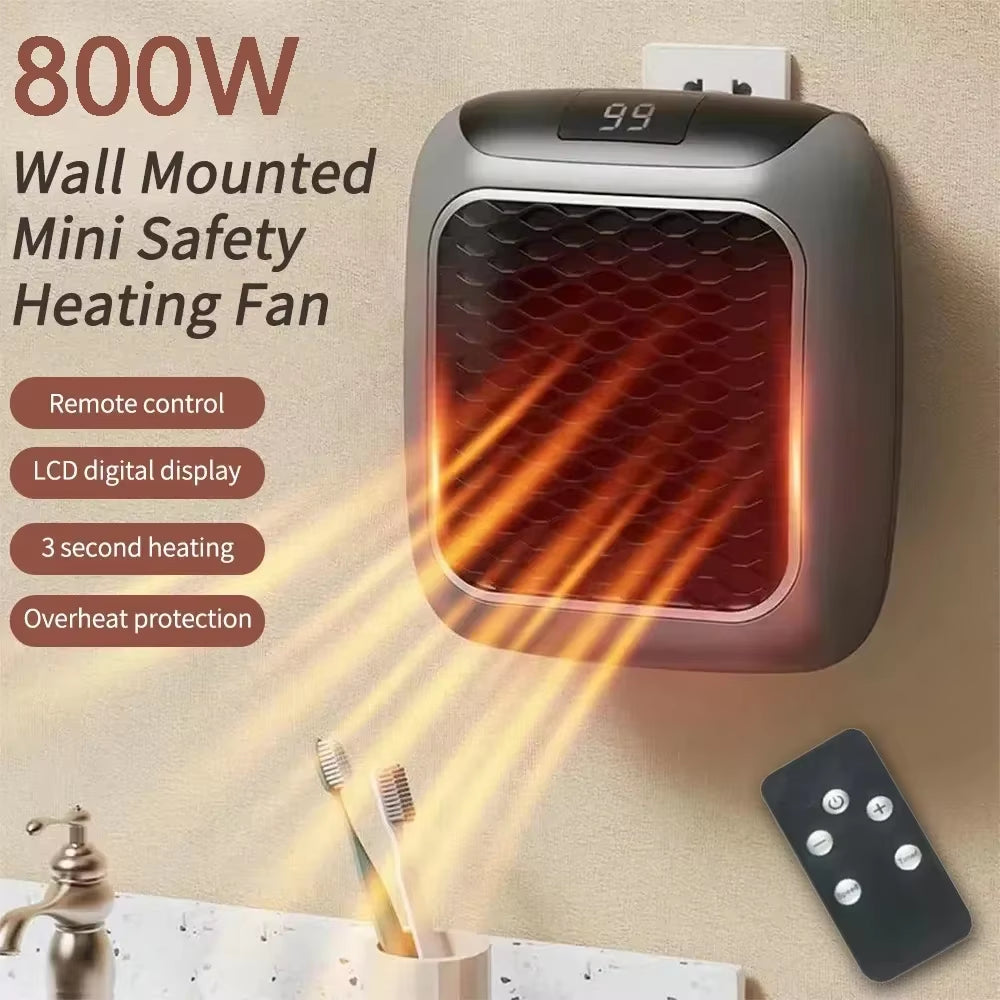 800W Mini Heater for Home Small Bathroom Heating Fans Wall Mounted PTC Ceramic Electric Heater with Remote Control