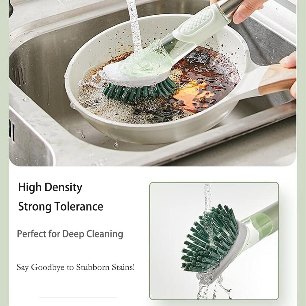 Soap Dispensing Dish Brush, 3-In-1 Kitchen Brush Set Scrub Brush with Hook for Pot Pan Dishes Sink Cleaning DR0190 Green