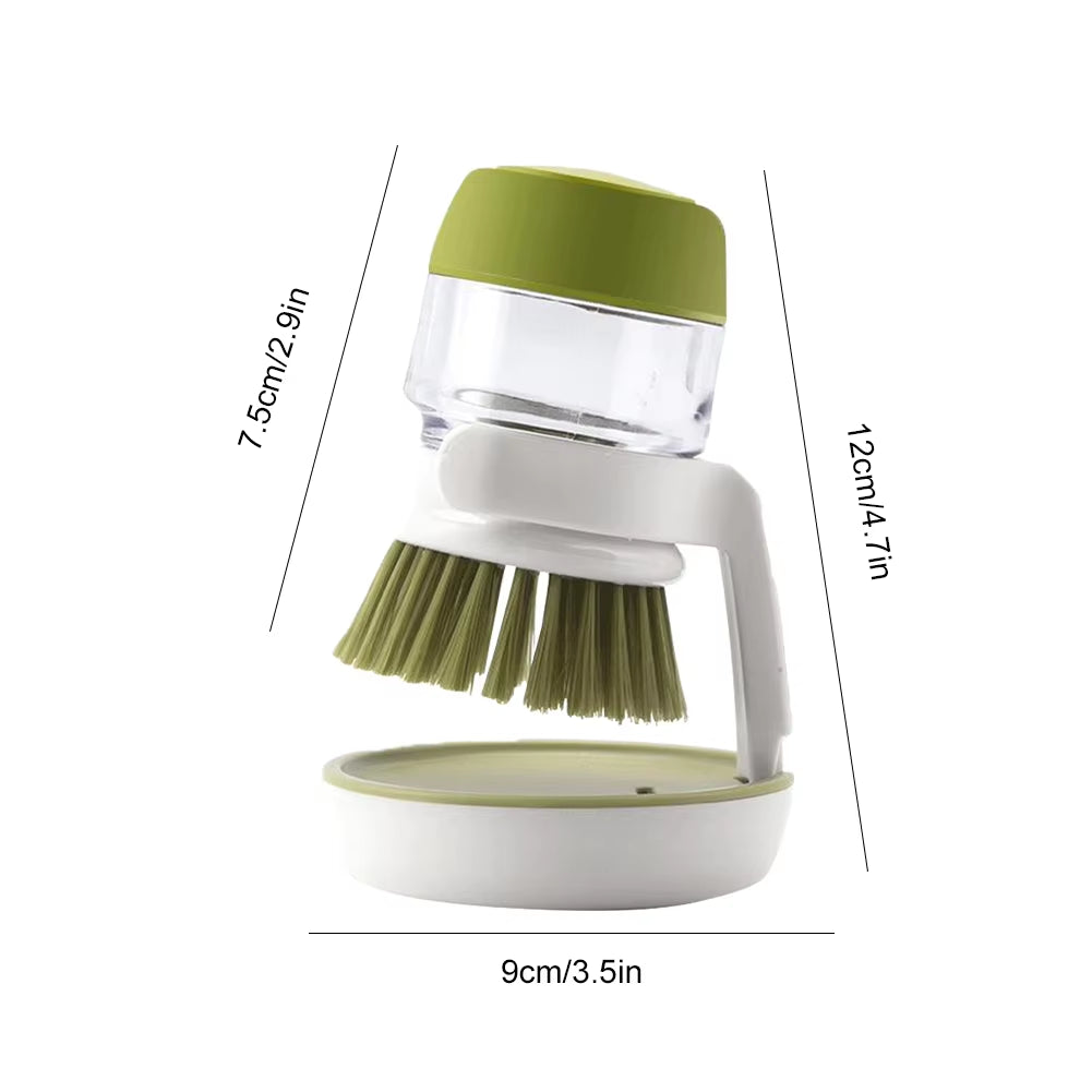 Kitchen Scrub Brush Multifunctional Press Cleaning Brush with Soap Dispenser Dish Scrubber Washing up Brush for Sink Pots Pans